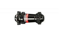 Hub front XDS641SB/A-15, polished anodized black, 28 hole, 2xEZO Bearings, black side caps, with Novatec 360 logo, OEM