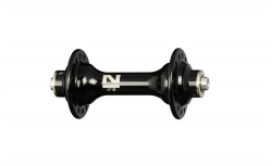 Hub front A171SB, polished anodized black, 28 key hole, Axle alloy 9x108x100, 2xNBK Bearings, anodized black side caps, without quick release, with Novatec Laser logo, OEM