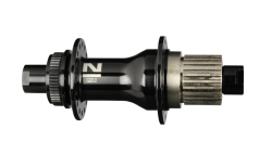 Hub rear D792SB-CL-X12-A4S-MS, polished anodized black, 32H/14G, Axle steel 12x142, with Novatec lasered logo, with/out thru axle, steel cassette body, DH27.7/D:39.7, 5xNBK Bearings, centerlock, black side caps, OEM