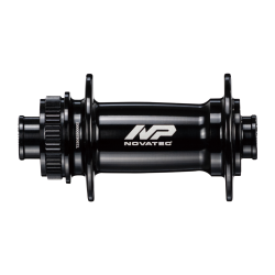 Hub front D571SB-CL-12, anodized black, 24h, Axle alloy 12x100, without 12mm thru axle, 2xNBK Bearings, Centerlock, black side caps, with NP logo, OEM